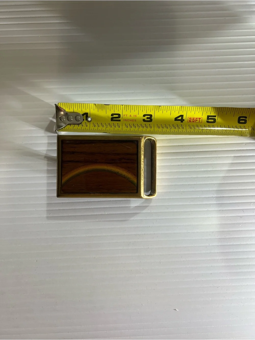 Vintage Tech-Ether Guild solid, brass wood inlay belt buckle